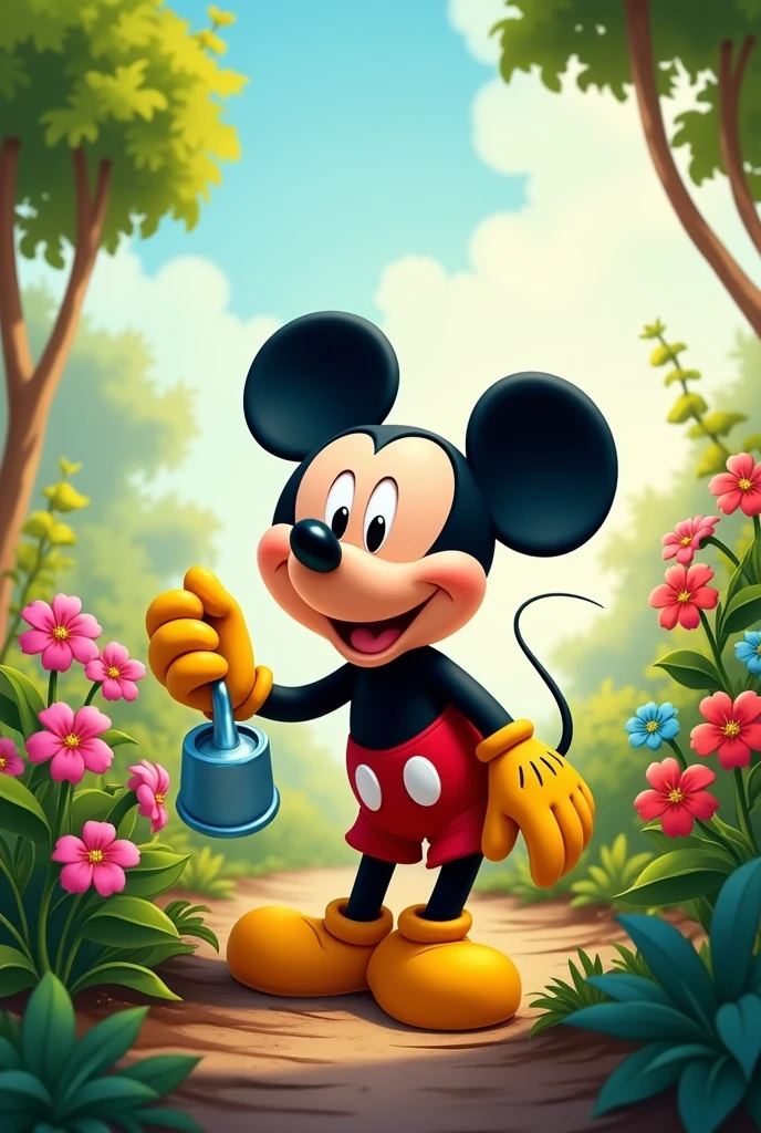 mikey mouse, 2d, watering the plants, disney style
