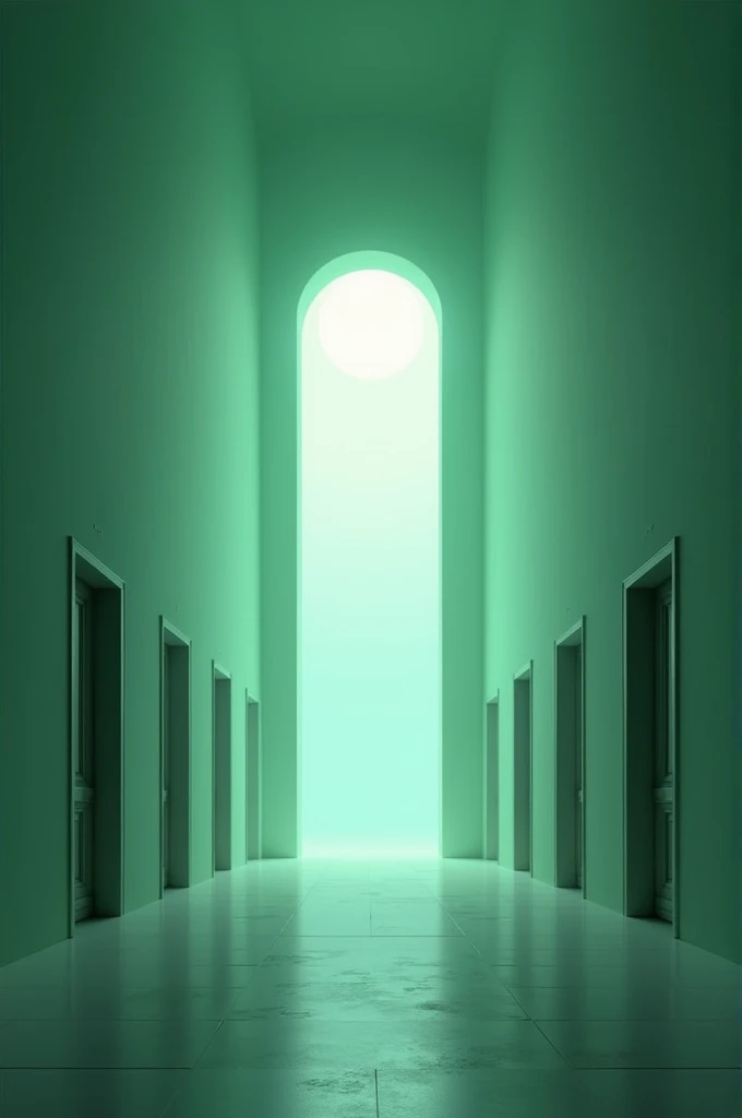 There is a very long corridor on the front side of which is a very big window and from there there is moonlight, the walls on both sides are of light green color and there are doors.