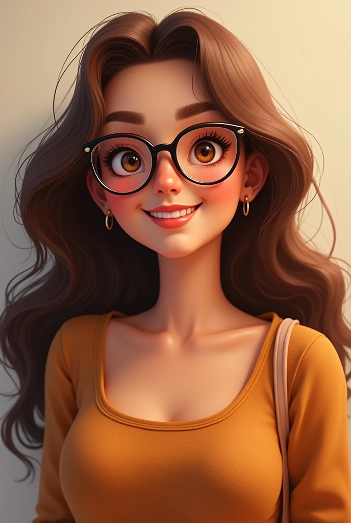 beautiful chubby, long brown hair and honey colored eyes with prescription glasses, charmer smile