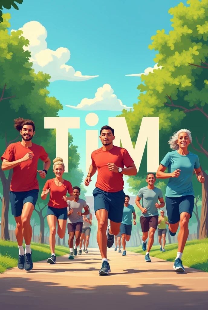 Put the TIM logo and people running outdoors
