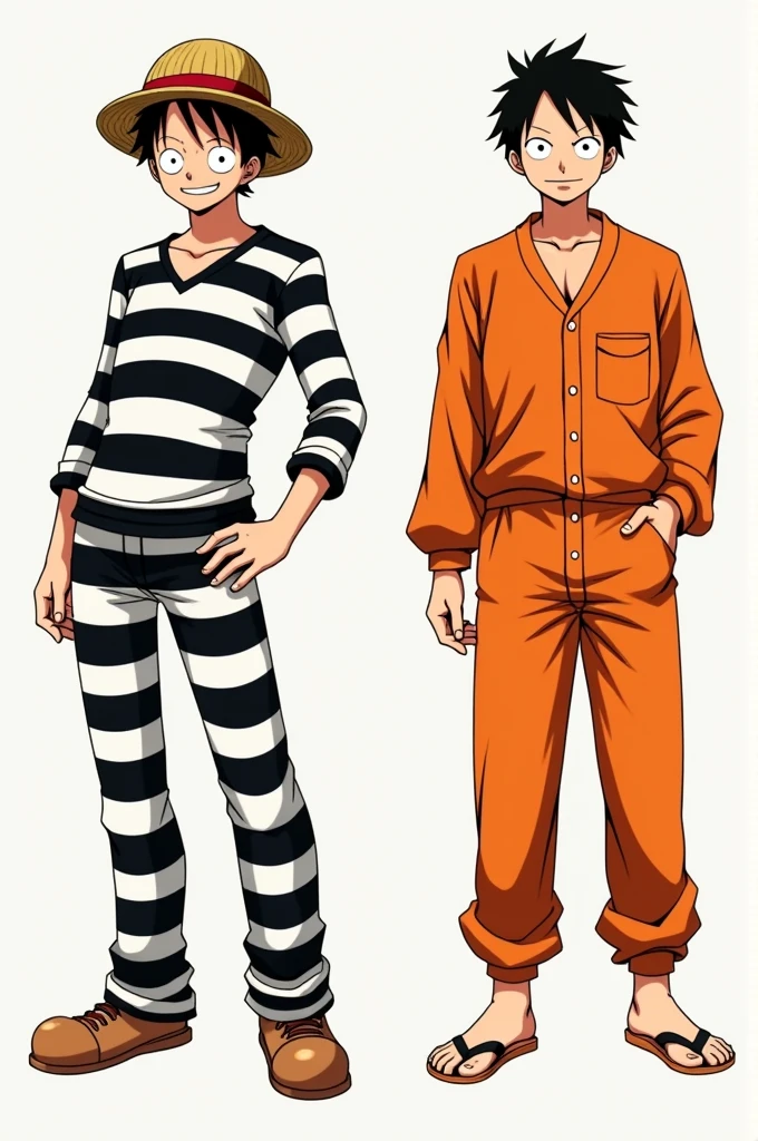Monkey D. Luffy in prison uniform long sleeve black and white stripes Original anime One Piece and Monkey D. .... Luffy in orange long sleeve prison uniform Original anime One Piece