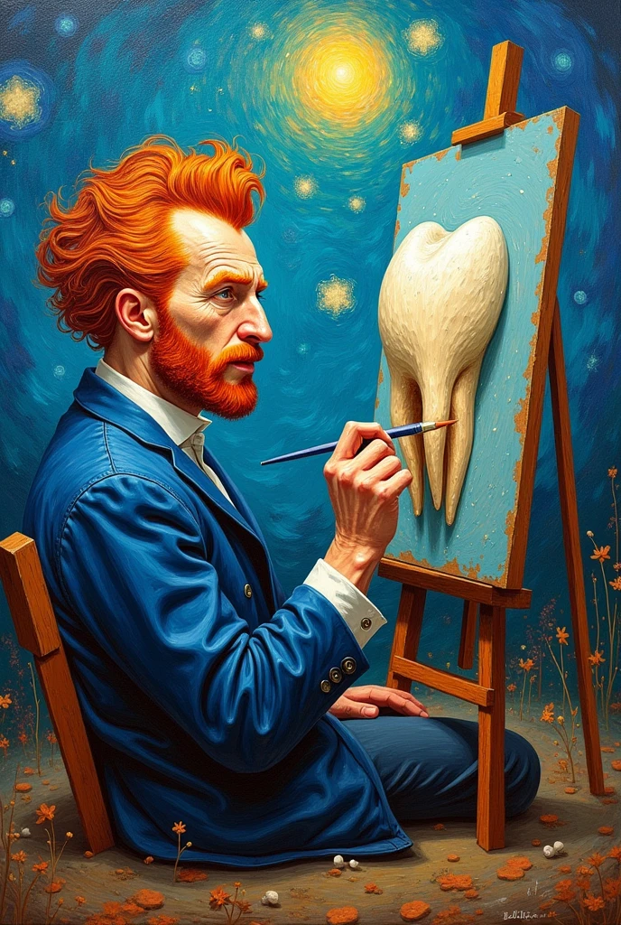 the painter Van Gogh painting a tooth