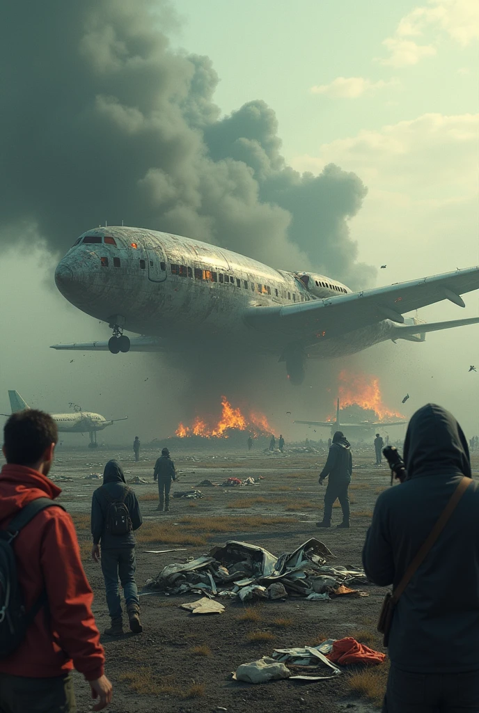 cry realistic images with shocking images of air disasters with lots of planes