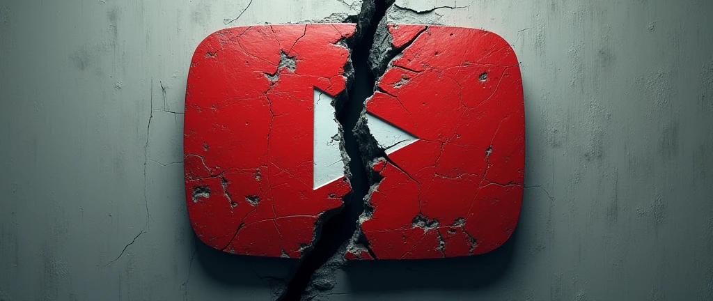 create a broken youtube logo with a crack in the middle