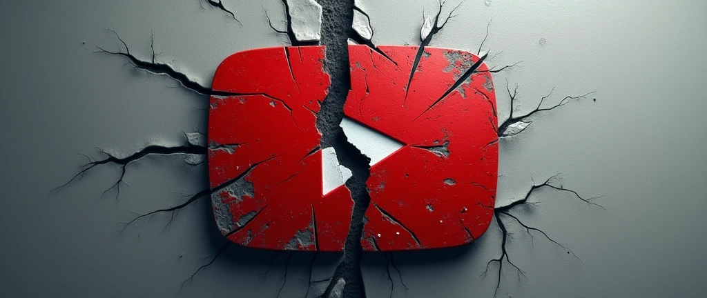 create a broken youtube logo with a crack in the middle