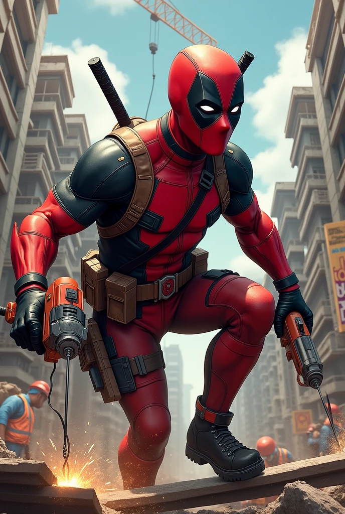 Deadpool, be a worker, working in construction