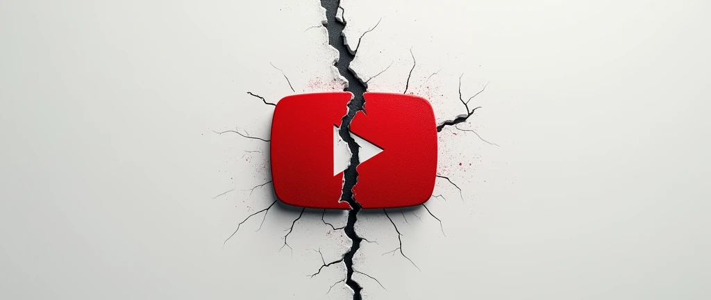 create broken youtube logo with a crack in the middle in png