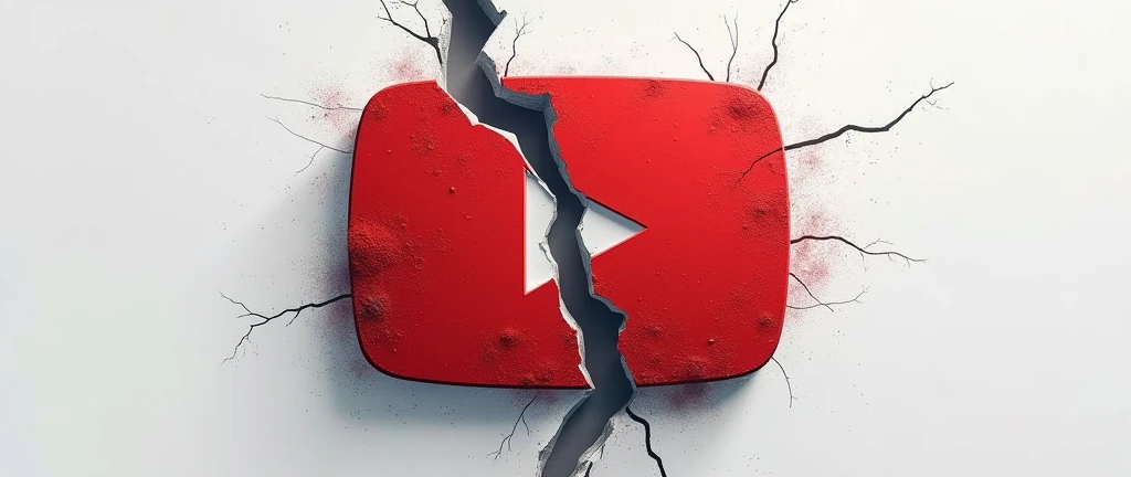 create broken youtube logo with a crack in the middle in png