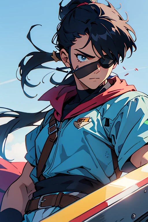 score up_9,score up_8,score up_7,source_アニメ,retro,masterpiece,best quality,super fine illustration,super detailed,8k,(lora:0.7),BREAK Adventurer,BREAK male,20 yo,Eye patch,BREAK perfect hands,perfect body,perfect face,sharp eyes,BREAK blue sky,detailed background,beautiful background,