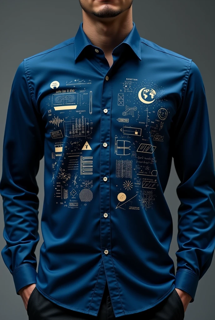 A dark blue shirt with the theme of education and technology and more details about the theme please 