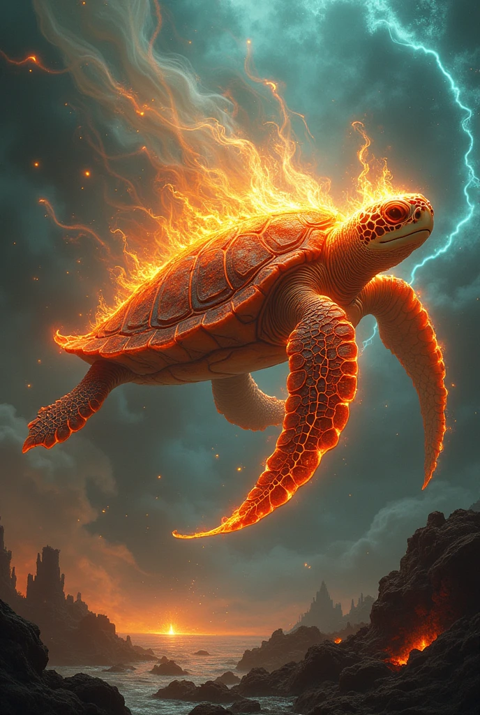 Sea turtle made of fire God everything is so cool