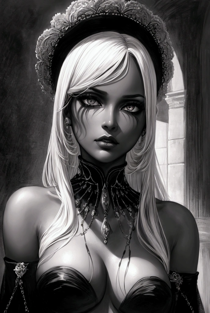 a tall woman of color,topless,sensual,beautiful detailed eyes,beautiful detailed lips,extremely detailed eyes and face,longeyelashes,elegant pose,perfect skin,flawless complexion,dramatic lighting,chiaroscuro,moody atmosphere,dark and mysterious,cinematic,portrait,high contrast,dramatic shadows,renaissance style,oil painting,master brushwork,painterly,impasto texture