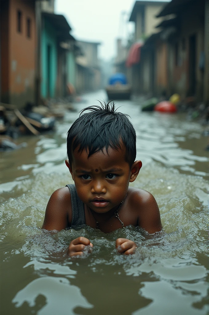 A child drowing in flood in bangladesh