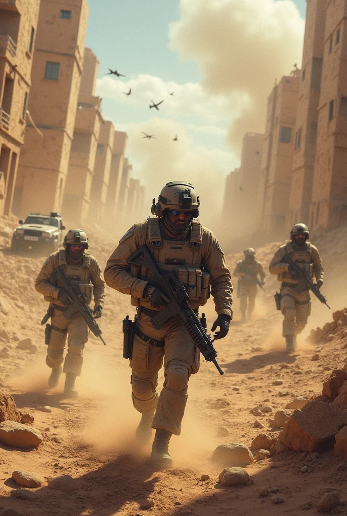 I created something random, more with modern war theme, that take place in the destroyed desert