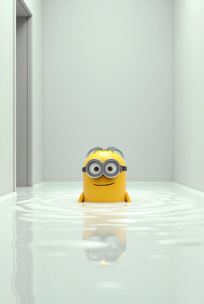 Minion sits in an empty room in a white thick liquid
