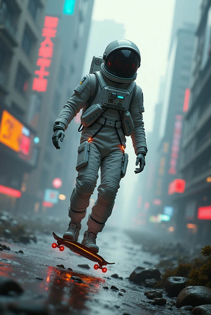 Astronaut and skate in a cyberpunk style