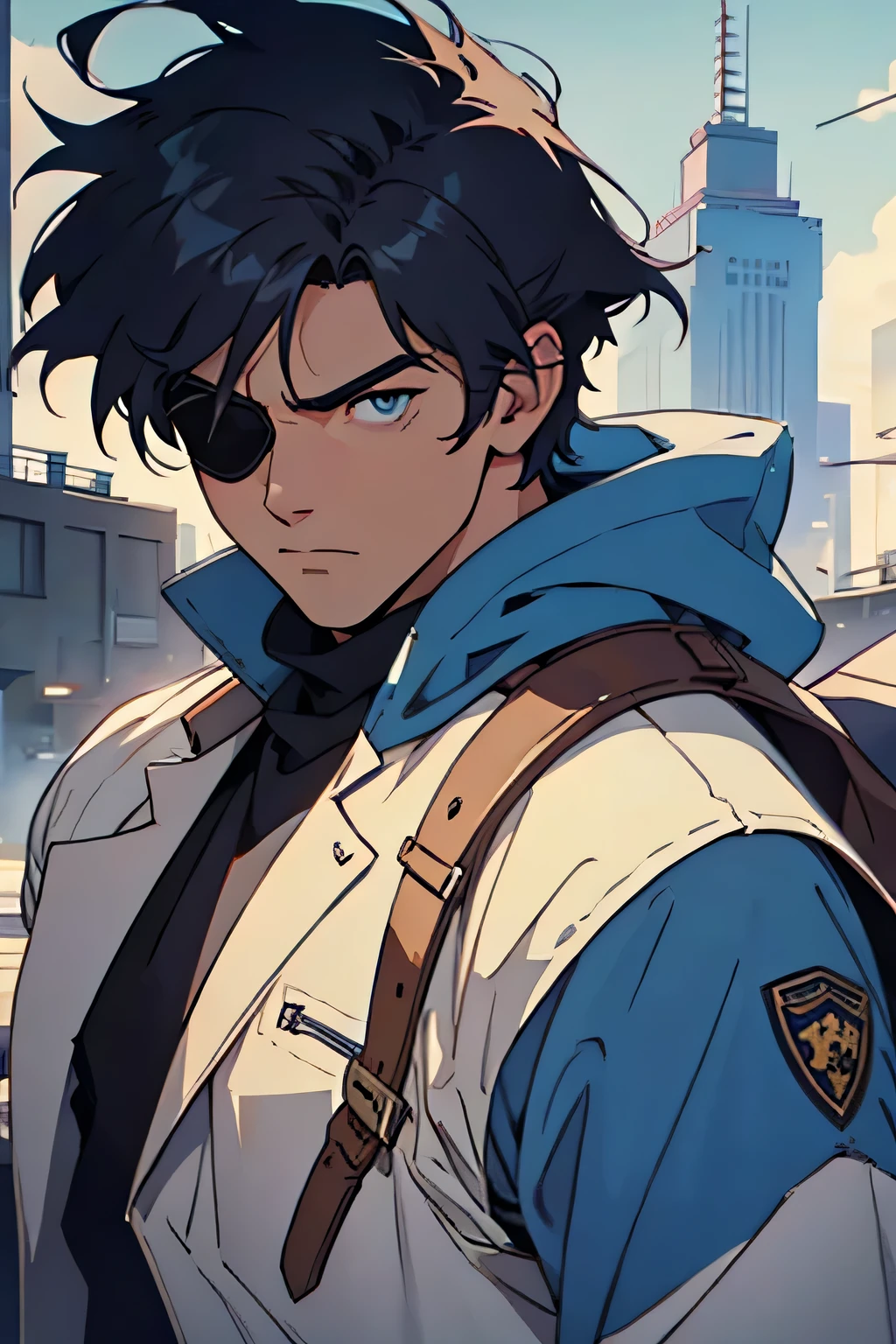score up_9,score up_8,score up_7,source_アニメ,retro,masterpiece,best quality,super fine illustration,super detailed,8k,(lora:0.7),BREAK Adventurer,BREAK men,male,20 yo,Eye patch,cool,BREAK perfect hands,perfect body,perfect face,sharp eyes,BREAK fantasy city,detailed background,beautiful background,