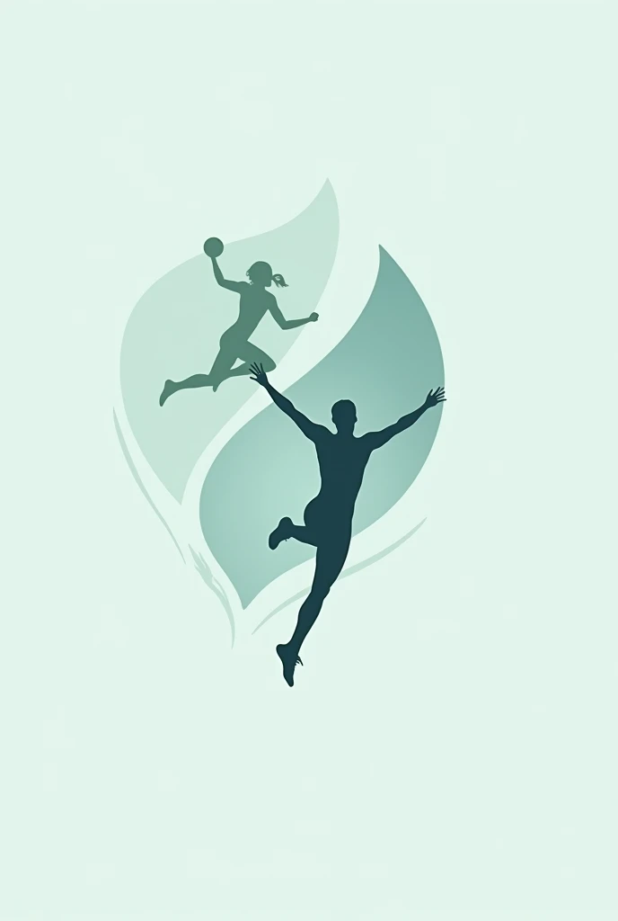 Create a logo for a sportswear store, with a modern and dynamic design. The logo must convey energy and movement, but with a touch of sophistication and calm. Use soft and calm colors, como azul claro, mint green or gray, to convey a sense of balance and confidence. Include elements that refer to sport, as silhouettes of athletes in action, dynamic shapes or flowing lines, maintaining a clean and minimalist style."