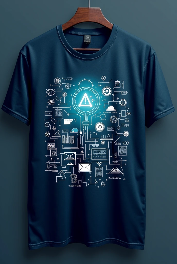 A dark blue shirt with the theme of pedagogy, education and technology and more details about the theme 