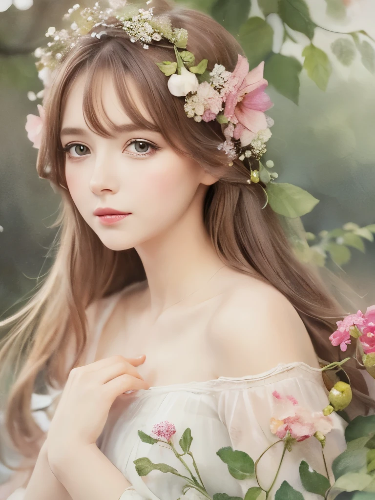 currants, gooseberries, fairy, adorable flowers 8K quality, detailed watercolor art, beautiful and expressive paintings, beautiful artwork illustrations, wonderful, cool beauty, top quality,, (((The most beautiful girl))),ManyFlower