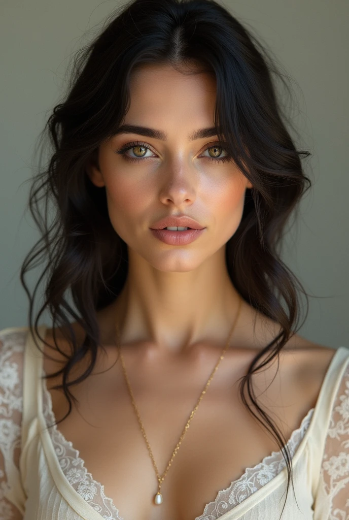 White Brazilian woman with delicate and discreet clothing 18k