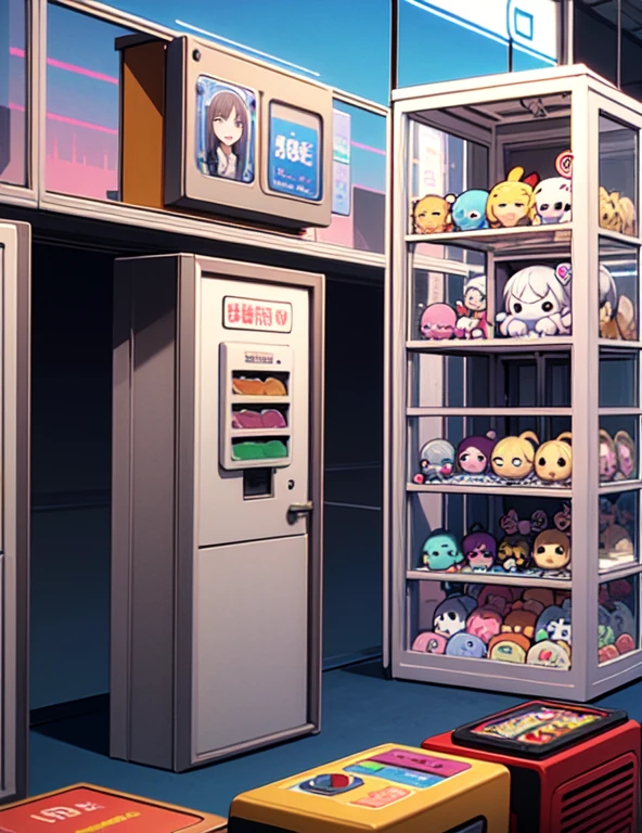 (((masterpiece))), (((Highest quality))), ((Claw Machine)), Place your hand on the bottom panel, Operate the long joystick、Press the button, Use the clamp to lift the toy, One person, Komi Shoko, shy, blush, school uniform, Claw Machine,  Rear View,