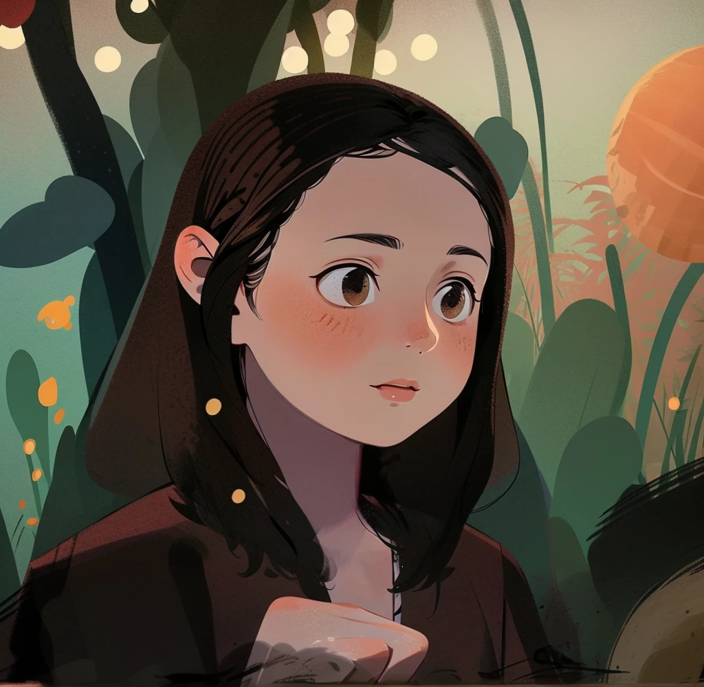 20 years old female, potrait, Illustration by Jon Klassen, irene red velvet, Golden hour photography