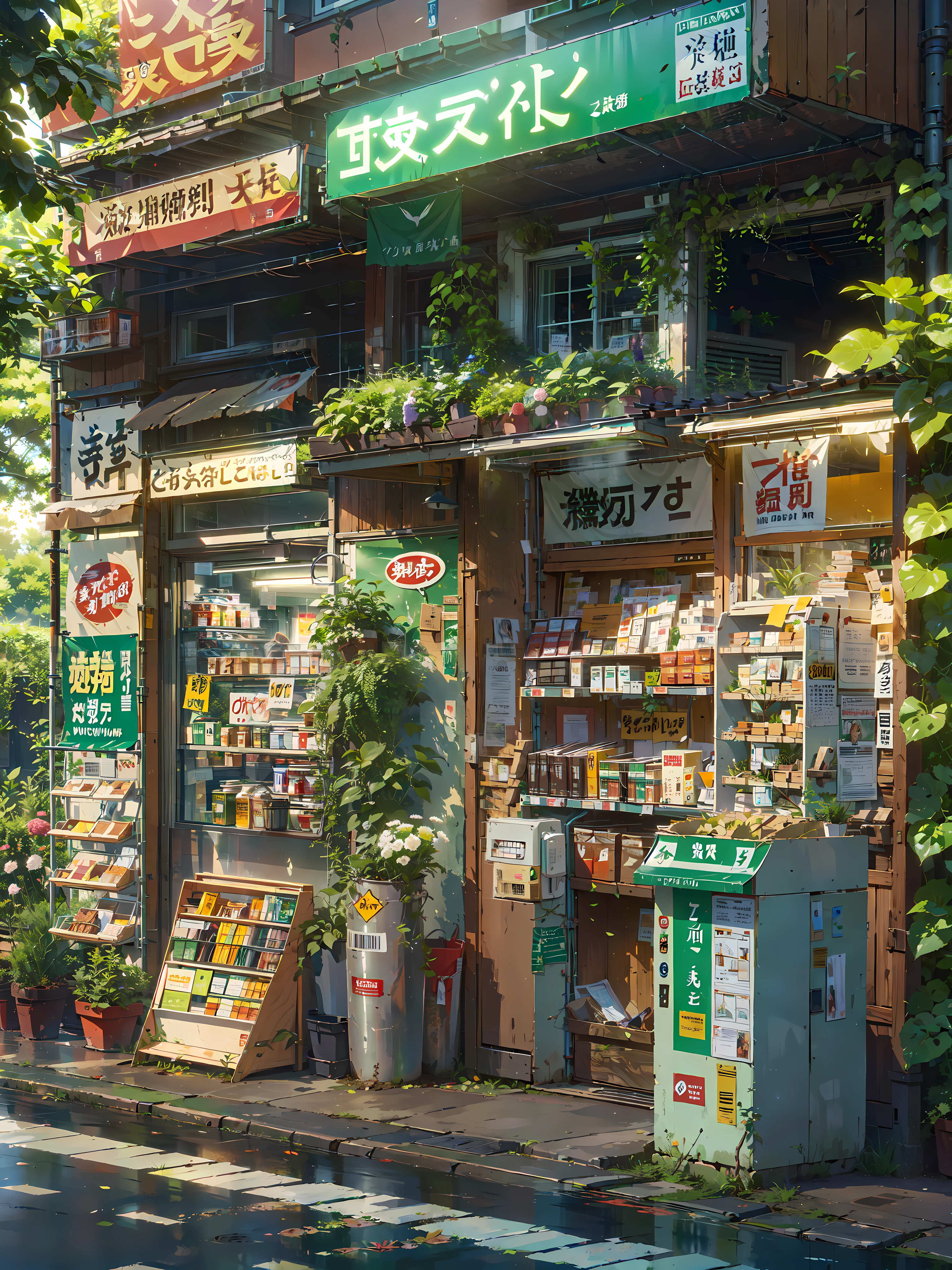 (((trees))), ((packed leaves)), (dense foliage), (green leaves), plants, trees, flowers, vibrant