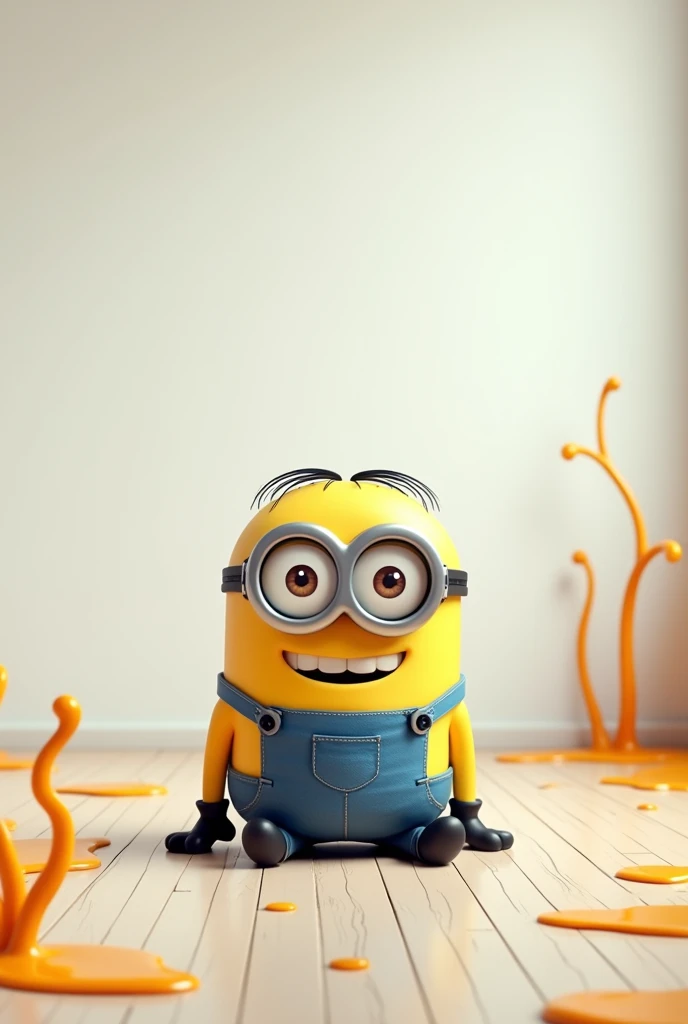 Minion sits in an empty room covered in goochta