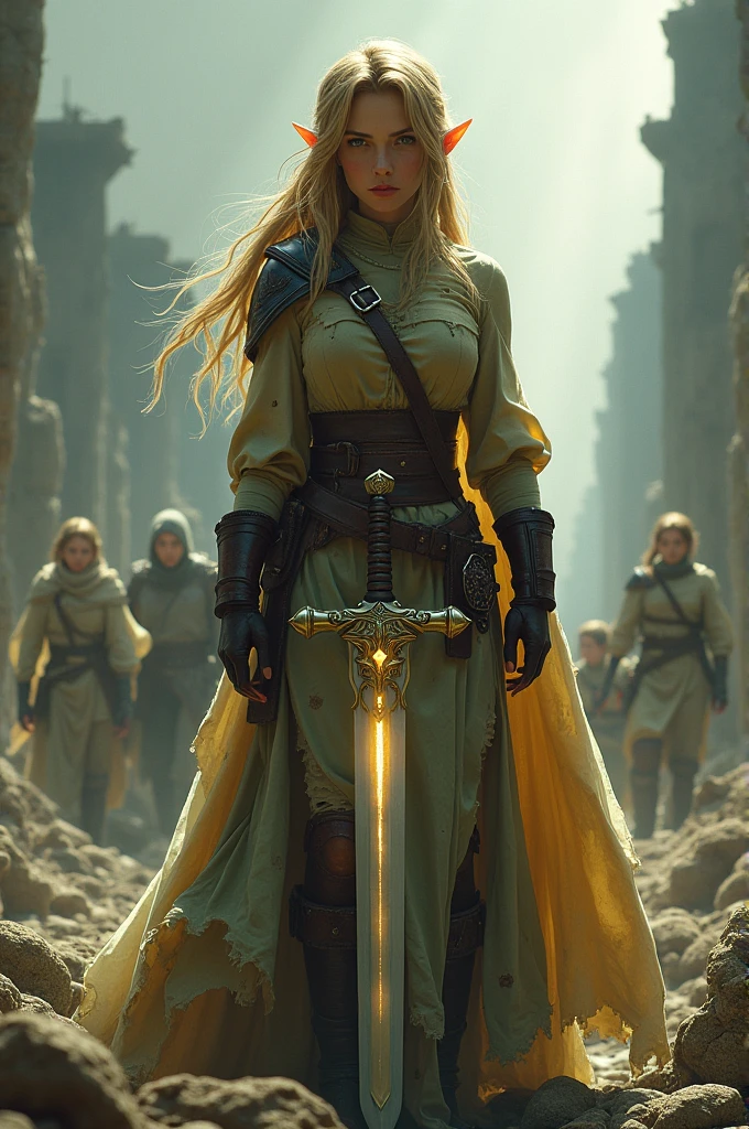 In a world ravaged by war, a battle-worn princess Zelda stands as a beacon of hope. Her torn and tattered clothing is a reminder of the sacrifices she has made, and her sword of light is a symbol of her unwavering courage