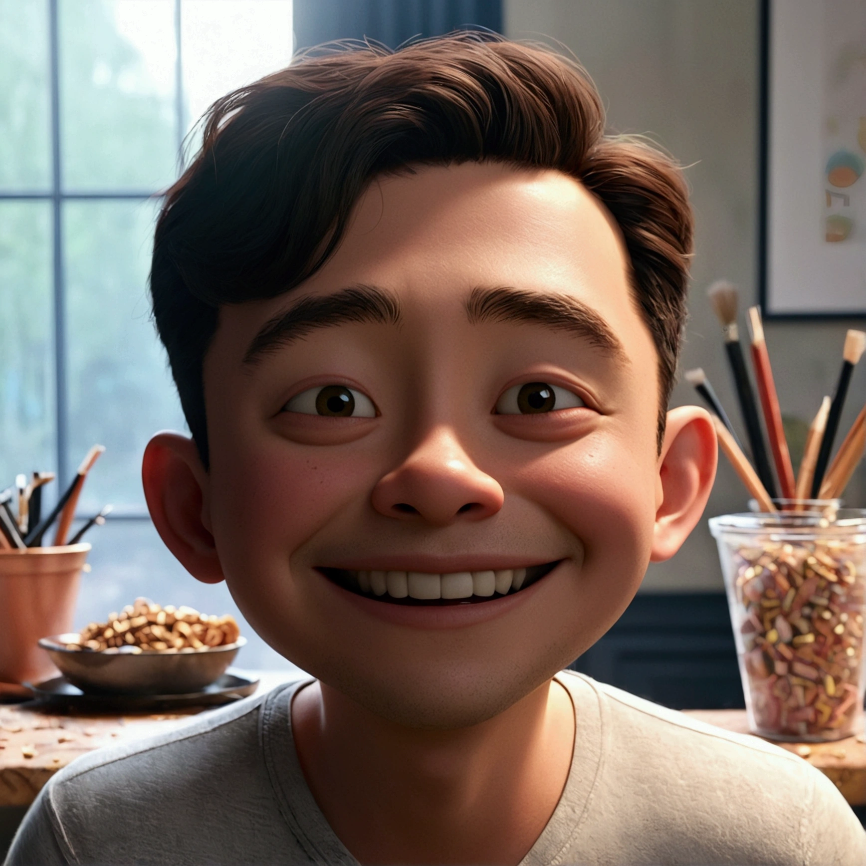 Realistic , pixar style, happy face,cinematic light