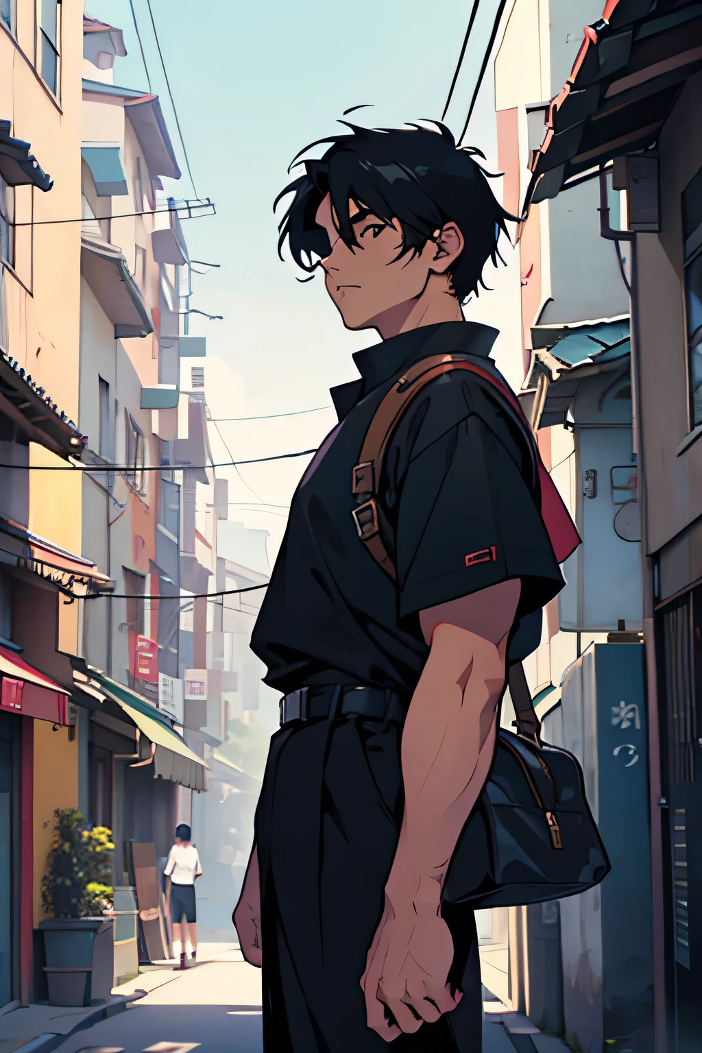 score up_9,score up_8,score up_7,source_japan anime,retro,masterpiece,best quality,super fine illustration,super detailed,8k,(lora:0.7),BREAK Adventurer,BREAK men,male,black hair,20 yo,Eye patch,cool,hut,BREAK perfect hands,perfect body,perfect face,sharp eyes,BREAK standing,BREAK retro city,detailed background,beautiful background,