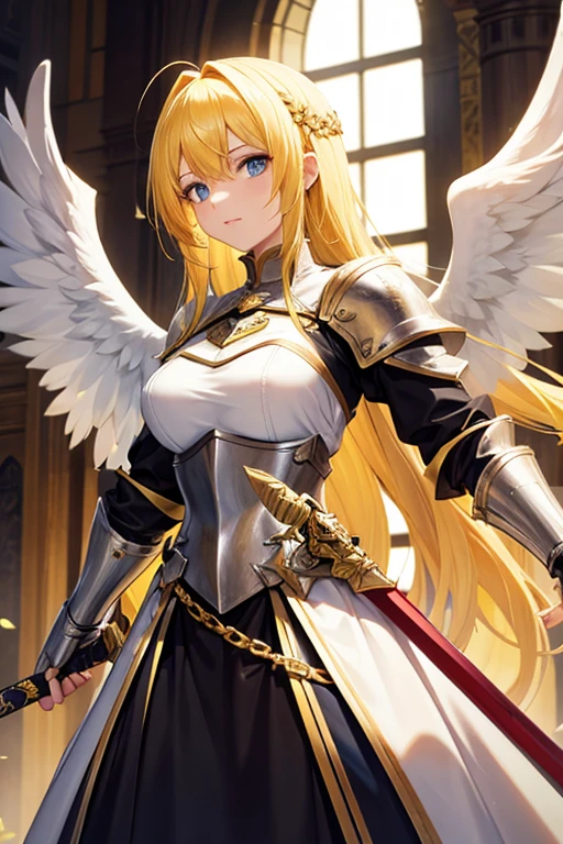 Holy Knight，Woman Holding a Sword，Yellow Hair，Woman with white wings