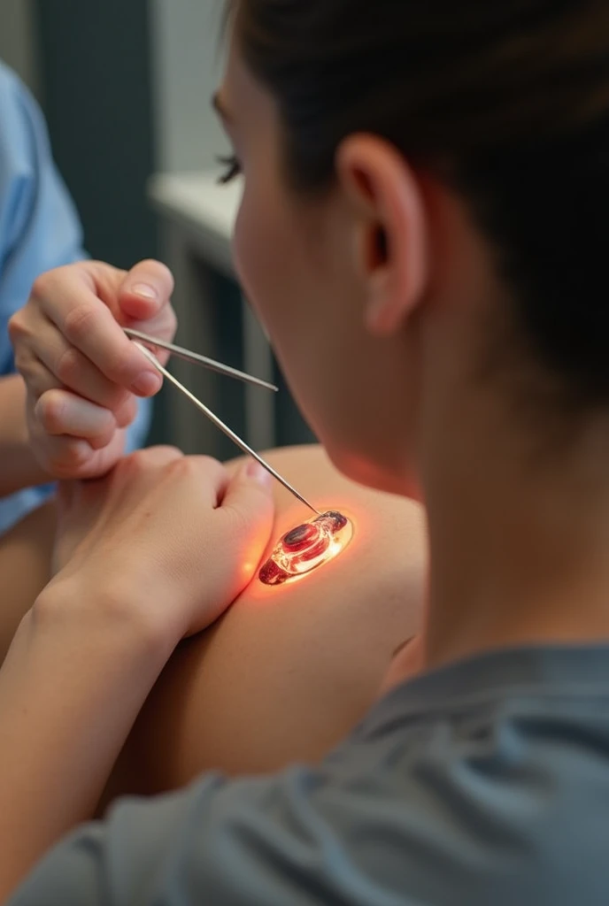 an adult acupuncturist working with a patient, photorealistic. inserting one super long and thick needle in the patients asshole, we can clearly see the open ass cheeks and the needle getting inside
