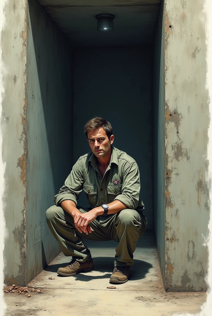 drawn in the form of a colored drawing, a prisoner in a prison cell with no windows and no doors