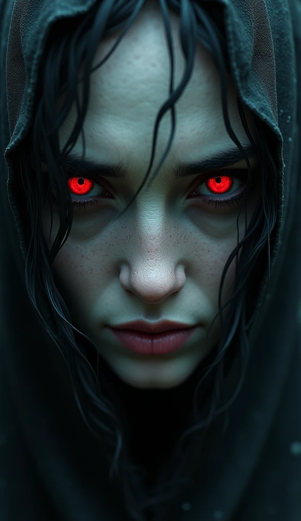 A close-up of the Banshee’s face, her expression filled with sorrow, her eyes red from weeping, staring directly at the viewer.