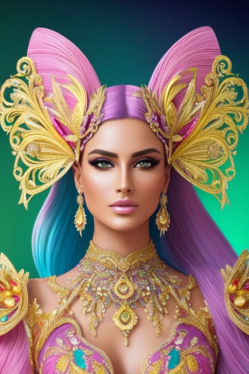 Futuristic beautiful photogenic supermodel painted glamorous beautiful colourful dreamy awesome elegant elaborate complex detailed awesome gold blue pink green orange peridot lilac yellow magenta cyan gold silver copper fabulous 8k intricate 8brush work vivid bright vibrant colors 3d gold trim metallic 24k gold filigree background mosaic awesome rich haute couture bambi eyes ultimate beauty sheen 8k glamorous filigree mosaic pearlized amazing hyperdetailed elegant elaborate couture elaborate hair style contrast frosty brushed matte luminous gold yellow background vibrant pink silver green detailed 8k 24k gold trim gold background asymetrical beautiful awesome superb 8k sheen 3d Klimt vibrant colors large eyes gorgeous beautiful colourful delicate facial features beautiful superb 24k gold highlights 8k in focus red yellow gold pink Klimt flowers gold foil 8k in focus gorgeous superb sublime awesome 8k hyperdetailed hyper-realistic 8k