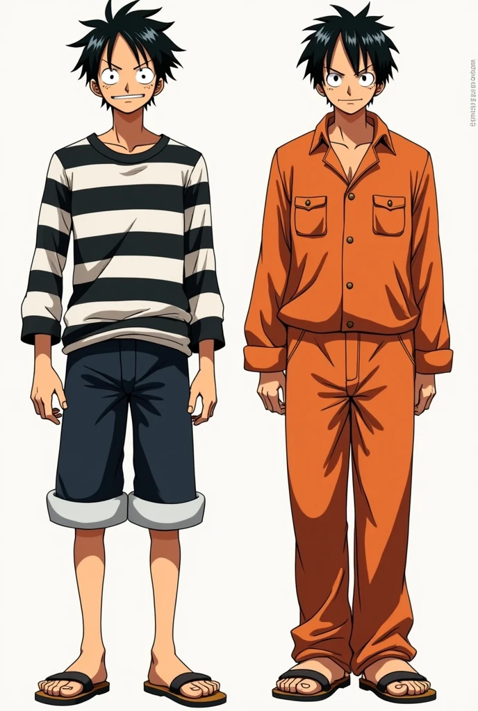 Monkey D. Luffy in prison uniform long sleeve black and white stripes Original anime One Piece and Monkey D. .... Luffy in orange long sleeve prison uniform Original anime One Piece