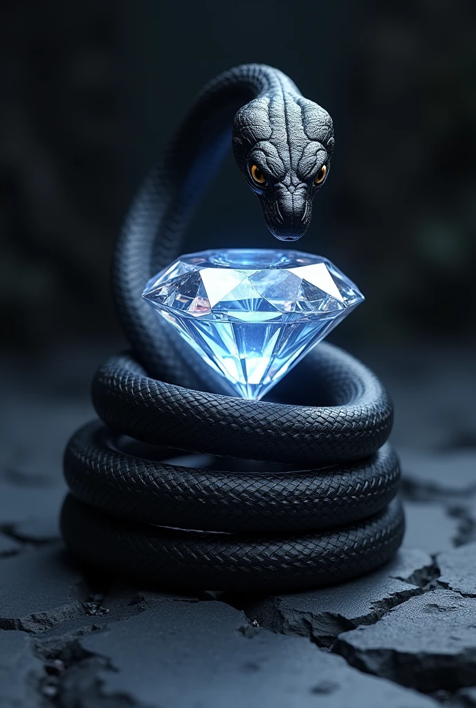 A black snake wrapped around a diamond