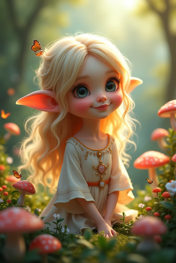 Cute elf with pink skin and blonde hair
