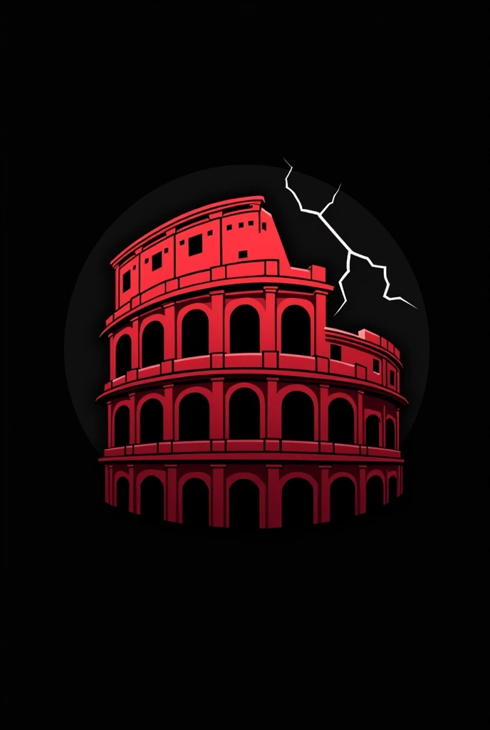 A simple Roman themed logo with a bit of a black and red Colosseum element and a bit of lightning