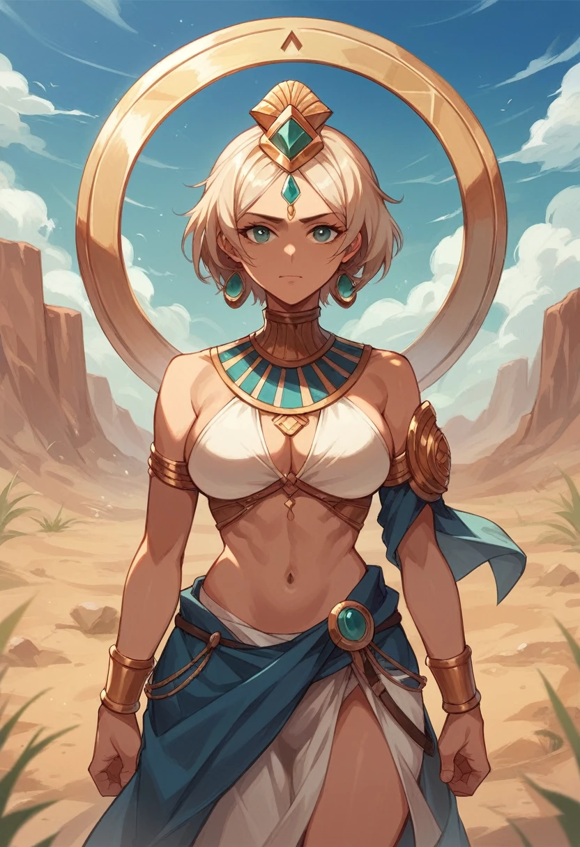 arid desert and an aura of divine light. The eyes of the mysterious