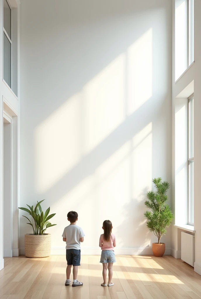 Create a room with windows on the sides, make a wall white, Place two people in the corner of the wall a little away from the wall and watch in amazement, the image of people is bigger
