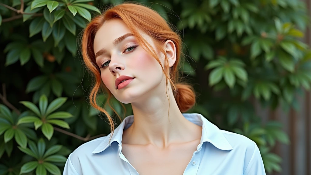 Create a hyper-realistic photo of a woman with (((Red hair))), shown from the bust up, with the entire upper body fully visible within the frame. Her hair must be extremely voluminous, well maintained and perfectly styled, emphasizing your fullness and health. Make sure the woman is portrayed with a clear and natural expression. (((The white background))), No details or distractions, just a smooth white surface. The entire upper body of the woman should be fully visible, without any part cut off. Use soft, flattering lighting to highlight the texture and shine of her hair and skin.. The photo must be ultra photorealistic, clear as crystal, 8K UHD, with fine details and a high quality polished finish. Make sure the entire image is sharp and in focus., no blur or softness. Use the lens at its widest aperture to achieve maximum sharpness and ensure that every detail in the image is perfectly clear and in focus..