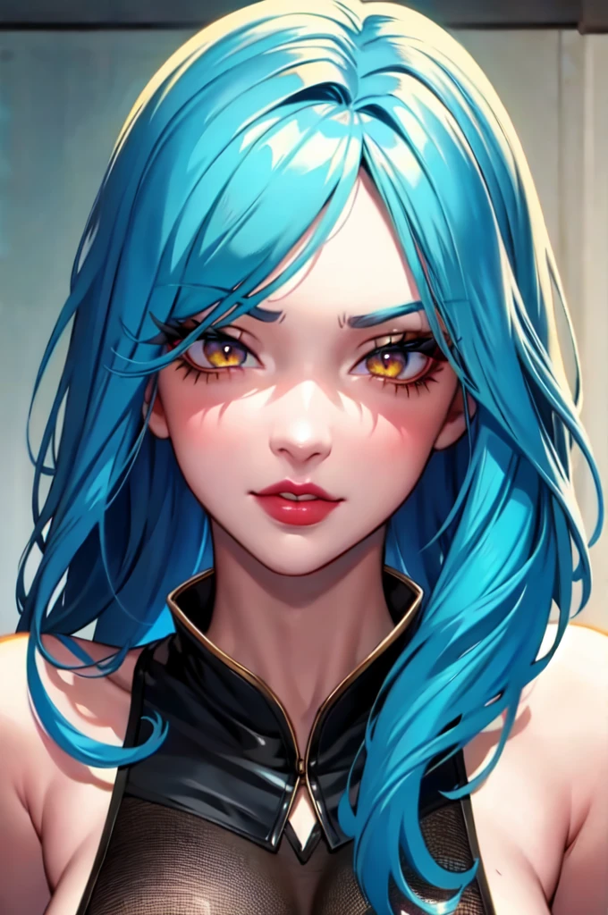 full body, pov (masterpiece), best quality, highly detailed faces, (SHARP details), 4k, highly detailed, expressive eyes, SHARP detail expressive eyes, (SHARP detail perfect face), teal blue hair, (shiny lipstick) (orange eyes), long hair, detailed face, medium breasts, long eyelashes, mature, (smirk, closed lips, big plump lips, eyeshadow) shiny skin, beautiful eyes,(detailed eyes, sharp eyes, clear pupils:0.8), wispy bangs, naughty look, mature