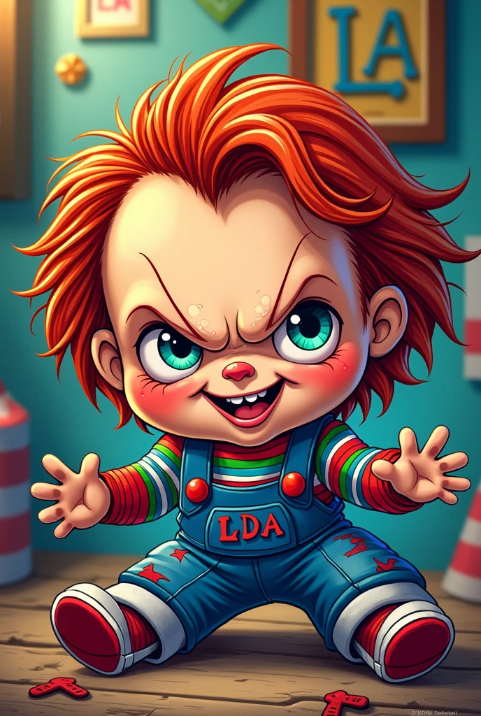 chucky cartoon and add the letters LDA in capital letters