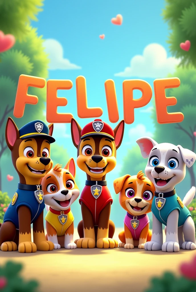 Paw patrol holding the name FELIPE 