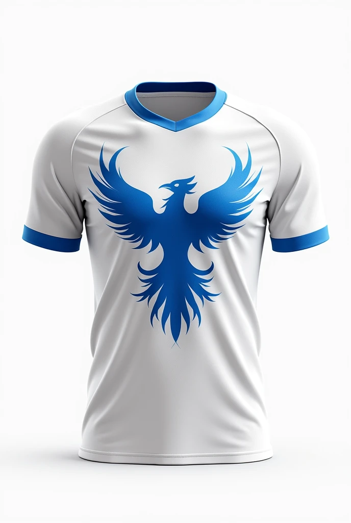A white team jersey with a blue phoenix