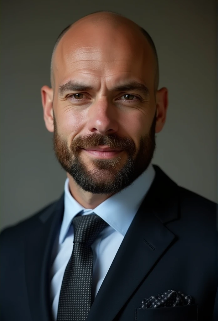 Beautiful man in suit , Beautiful beard , bald head, Executive sexy man, suit, fondo de Office, Office, elegant, Detailed face, Office elegant,