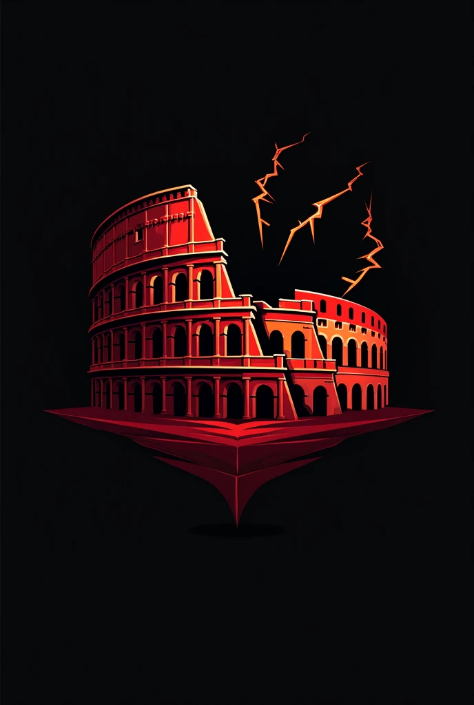A simple Roman themed logo with a bit of a black and red Colosseum element and a bit of lightning